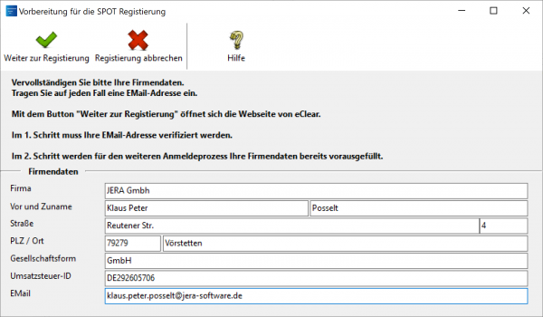 Vorbereitn der Registrierung